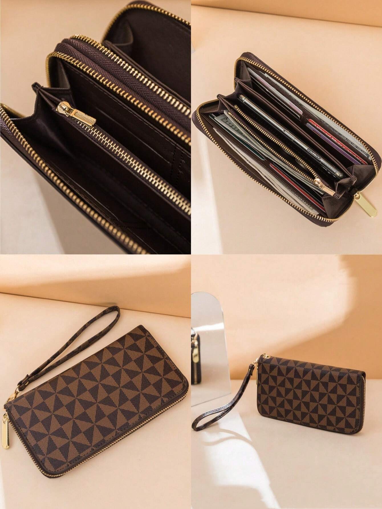 PU Long Wallet Triangle With Wristlet Pattern