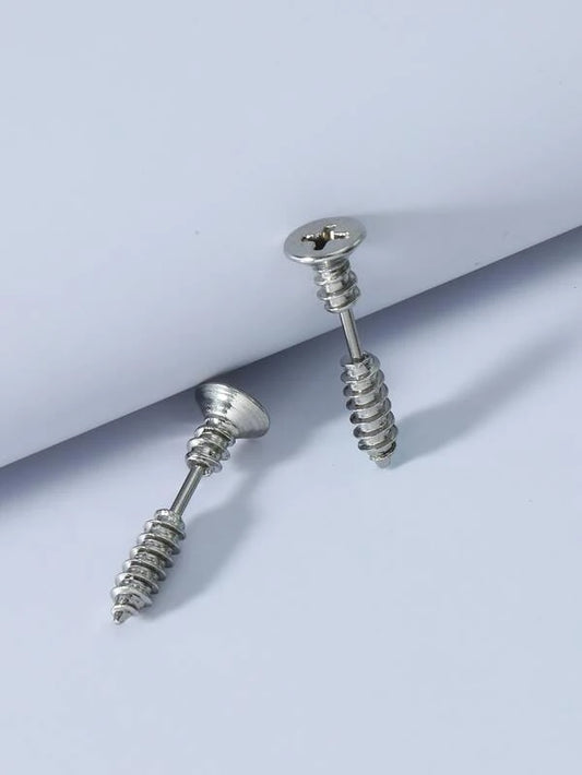 1pc Men Screw Design Earrings, Stainless Steel Jewelry