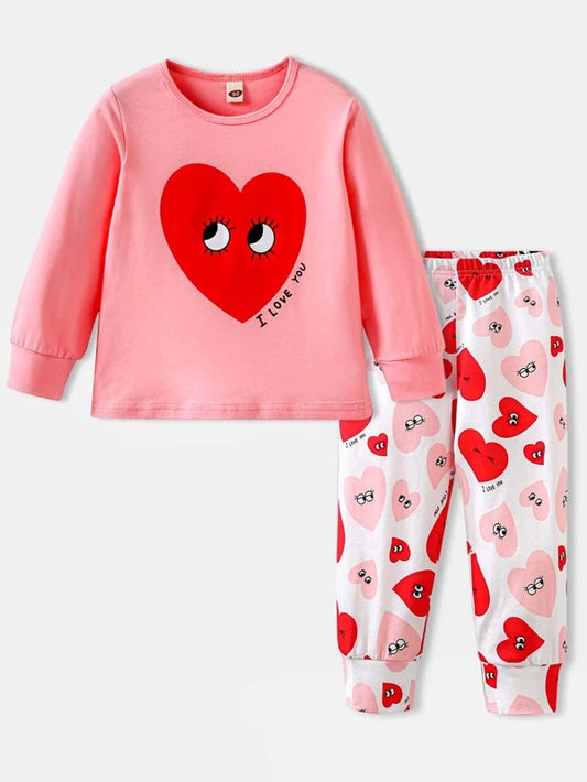 Toddler Girls Heart And Slogan Graphic PJ Set