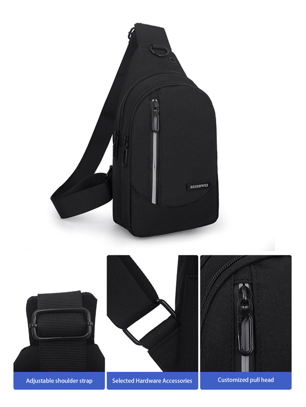 Mini Men Earphone Hole Zip Sling Bag Chest Bag