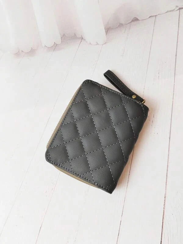 Quilted Small Wallet Snap Button Black