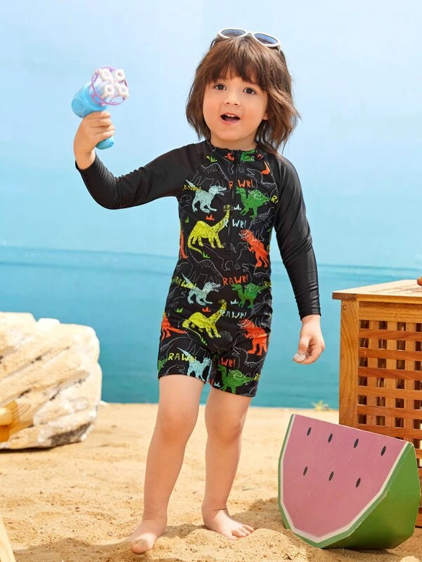 Toddler Boys 1pack Allover Dinosaur Print Zipper Front One Piece Swimsuit