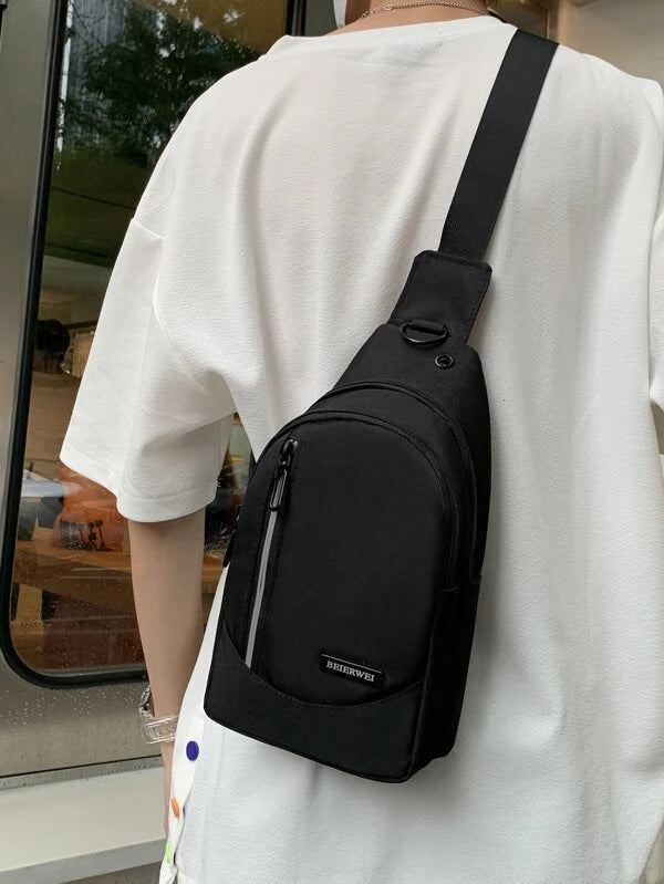 Mini Men Earphone Hole Zip Sling Bag Chest Bag