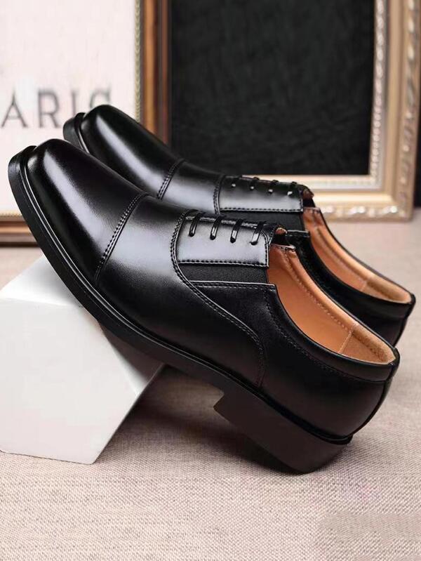 Men's Business Casual Shoes British Style Pu Leather Elevator Shoes With Soft Rubber Sole, Breathable For Summer