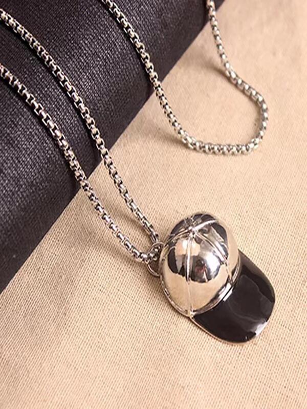 Baseball Cap Charm Necklace Silver Stainless Steel Fashionable Popular Jewelry Gift Party For Men