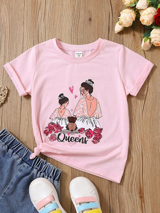 SHEIN Toddler Girls Figure & Letter Graphic Tee