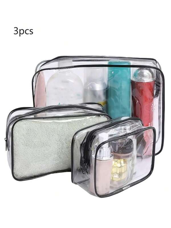 3pcs Home Travel Transparent Make Up Bag Bath Supplies Storage Bag Waterproof Travel Cosmetic Bag