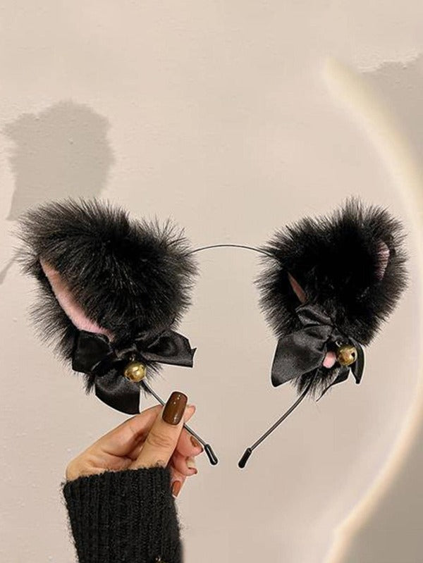 Fuzzy Cat Ear & Bow Decor Costume Headband