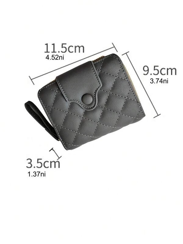 Quilted Small Wallet Snap Button Black