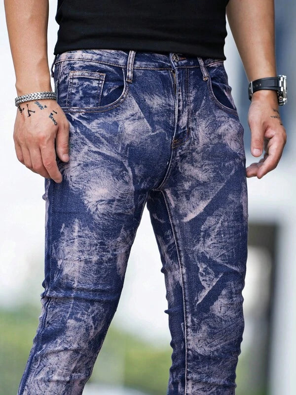 Men Tie Dye Skinny Jeans