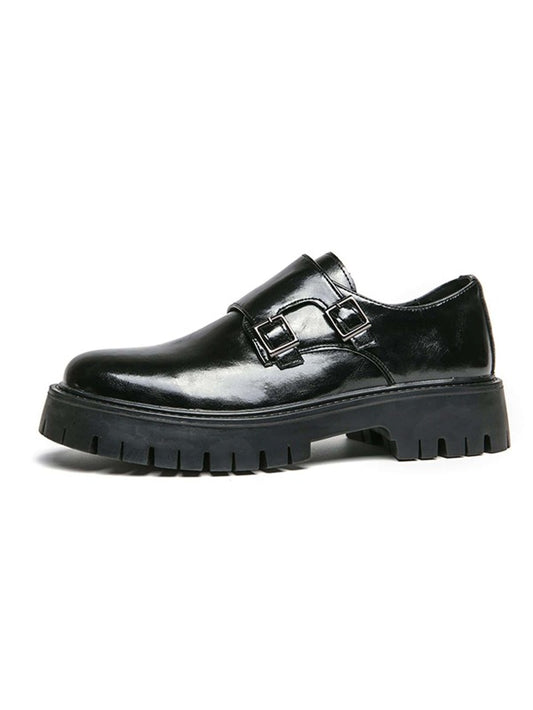 Men Buckle Decor Anti Slip Dress Shoes, Leisure Black Monk Shoes