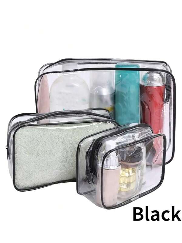 3pcs Home Travel Transparent Make Up Bag Bath Supplies Storage Bag Waterproof Travel Cosmetic Bag