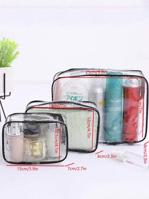 3pcs Home Travel Transparent Make Up Bag Bath Supplies Storage Bag Waterproof Travel Cosmetic Bag