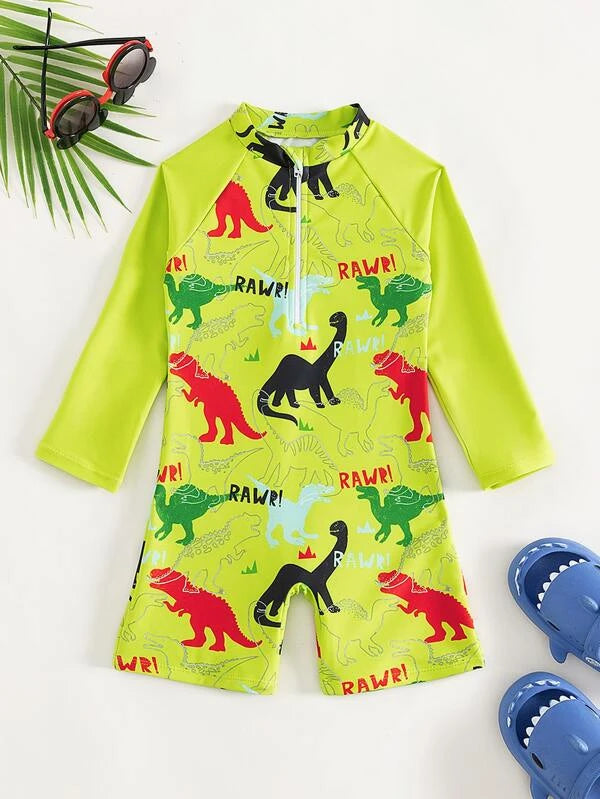 Toddler Boys 1pack Allover Dinosaur Print Zipper Front One Piece Swimsuit