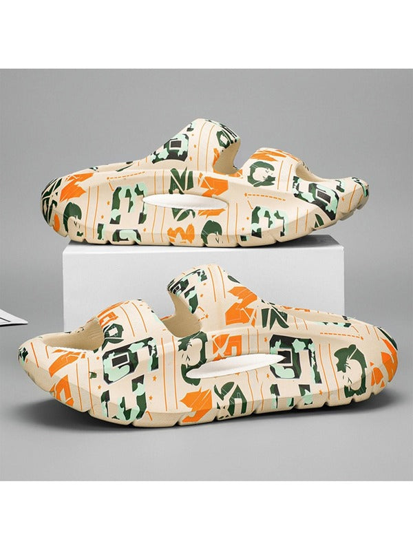 Men Graphic Print Slides, Outdoor EVA Slides