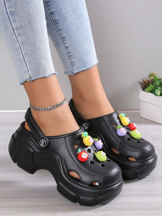 Fashionable Vented Clogs For Women, Cartoon Fruit Decor Hollow Out Design EVA Clogs