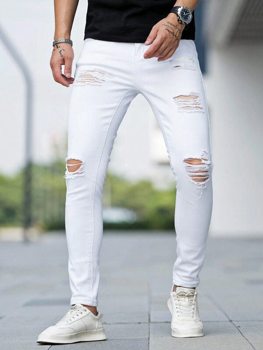 Men Ripped Frayed Skinny Jeans