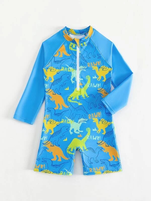 Toddler Boys 1pack Allover Dinosaur Print Zipper Front One Piece Swimsuit