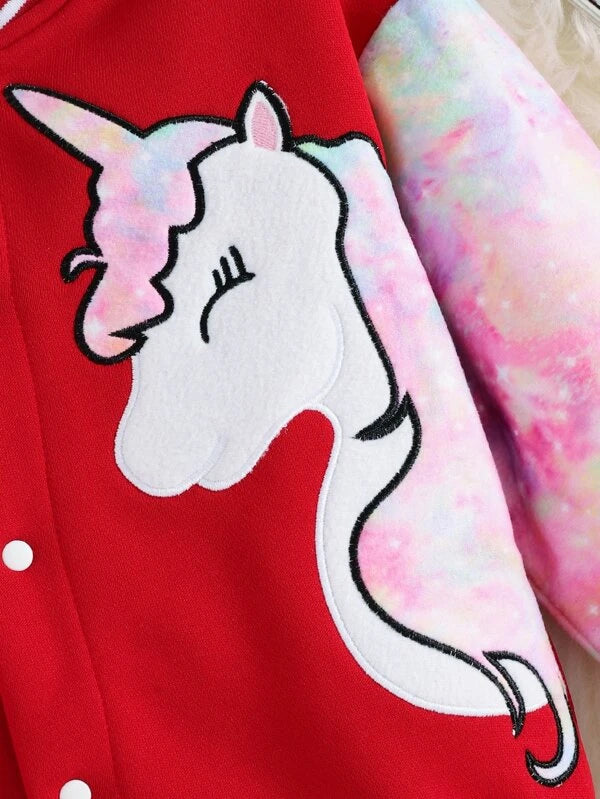 Toddler Girls Unicorn Embroidery Varsity Jacket