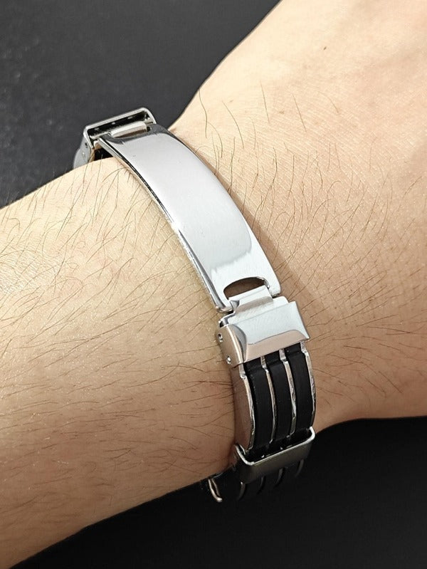 1pc Fashion Stainless Steel Rectangle Decor Bracelet For Men For Daily Decoration