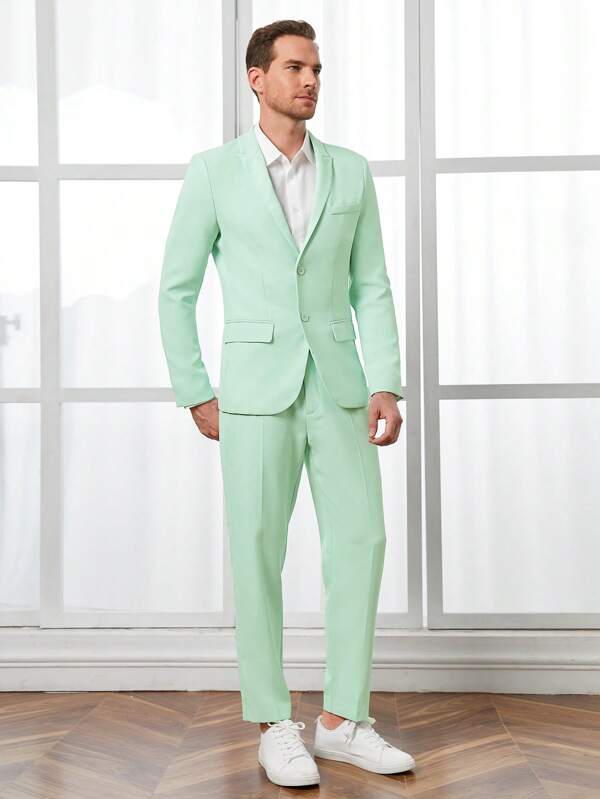 SHEIN Men Solid Blazer & Suit Pants Set