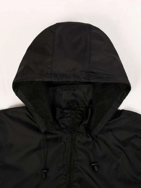 Men Zip Up Drawstring Hooded Windbreaker Jacket