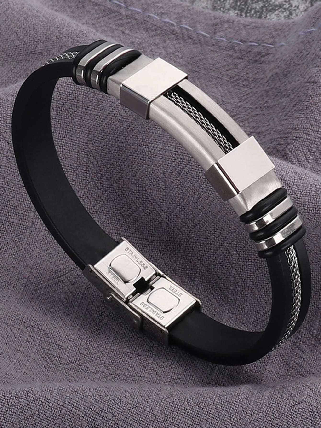 1pc Men Silver Stainless Steel Strap Business Round Dial & 2pcs Bracelet, For Daily Life