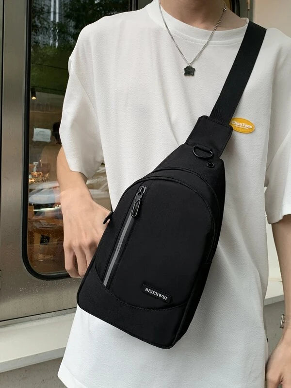 Mini Men Earphone Hole Zip Sling Bag Chest Bag