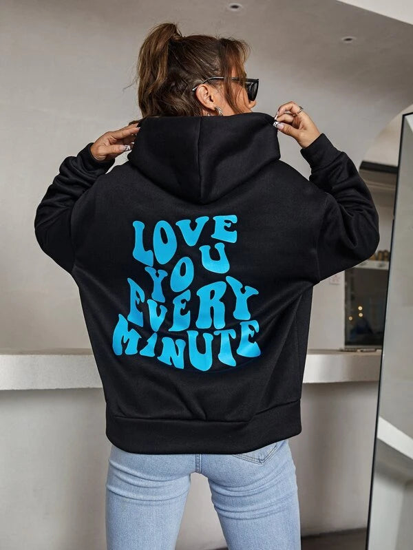 SHEIN Slogan Graphic Drop Shoulder Hoodie