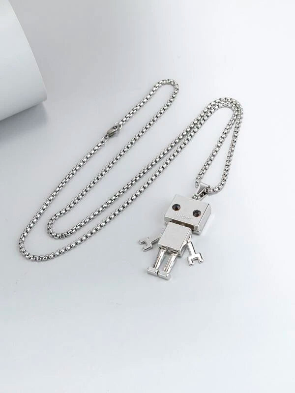 Fashionable and Popular Men Robot Charm Necklace Stainless Steel for Jewelry Gift and for a Stylish Look