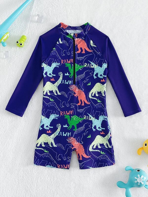 Toddler Boys 1pack Allover Dinosaur Print Zipper Front One Piece Swimsuit