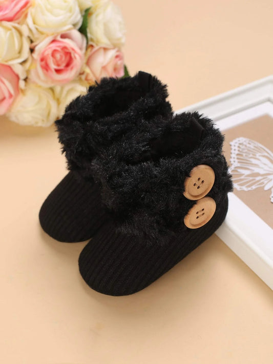 Baby Button Decor Teddy Lined Snow Boots