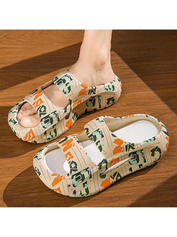 Men Graphic Print Slides, Outdoor EVA Slides