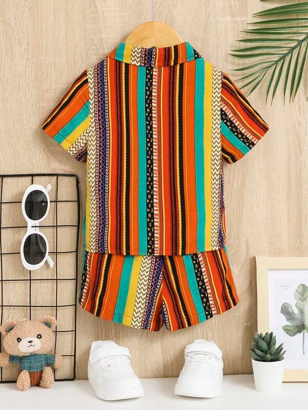 SHEIN Baby Boy Striped Print Shirt & Shorts Without Tee