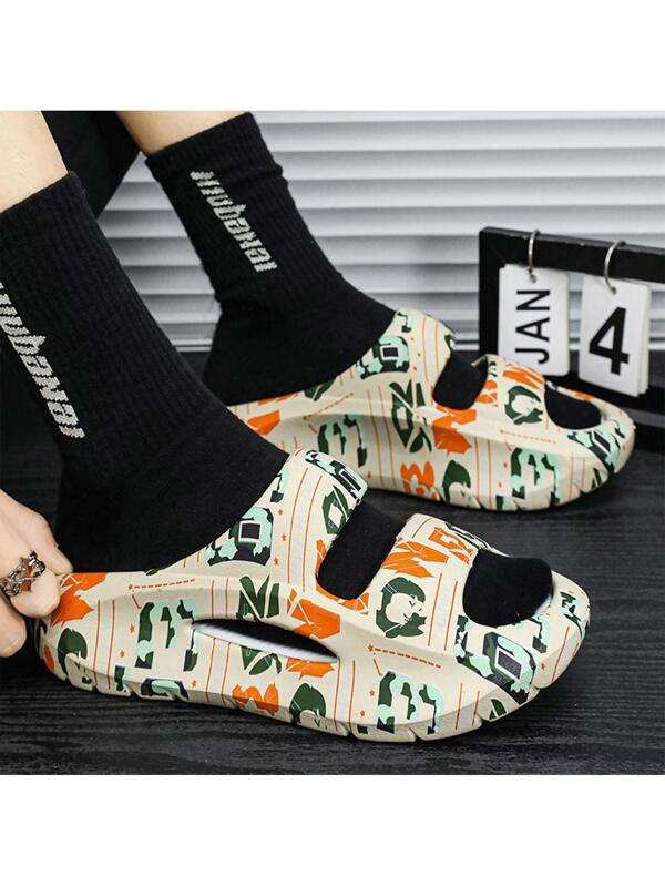 Men Graphic Print Slides, Outdoor EVA Slides