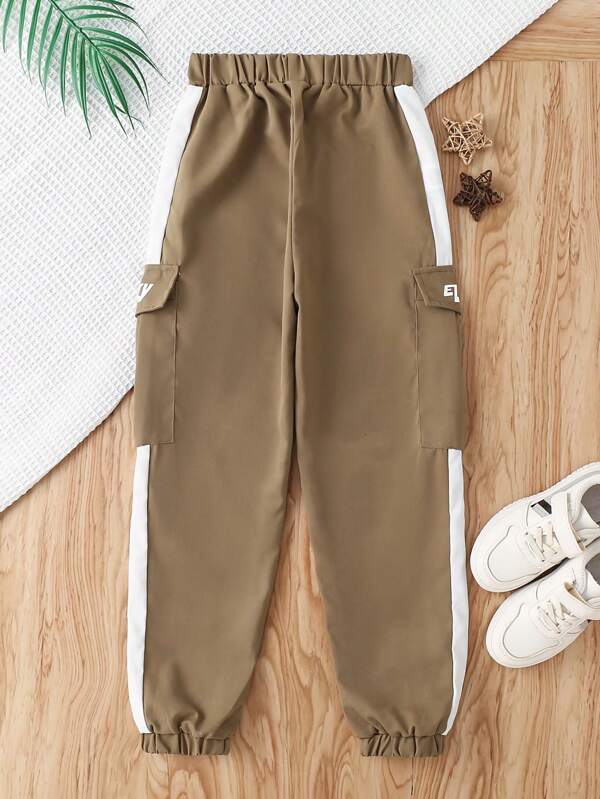 SHEIN Kids EVRYDAY Boys Letter Graphic Buckle Detail Flap Pocket Side Cargo Pants