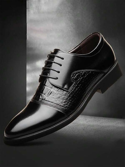 Business Dress Shoes For Men, Crocodile Embossed Lace-up Front Derby Shoes