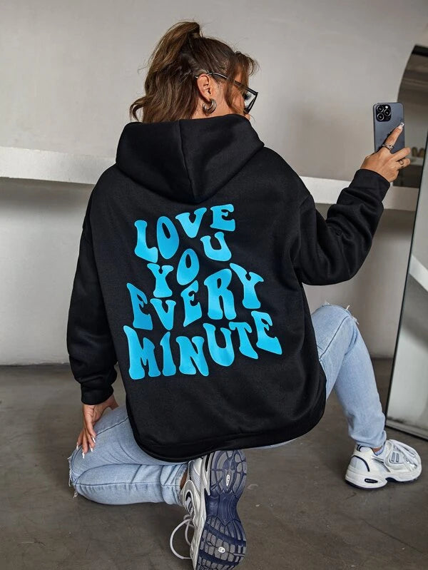 SHEIN Slogan Graphic Drop Shoulder Hoodie