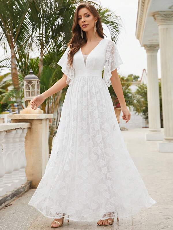 Butterfly Sleeve Lace A-line Wedding Dress