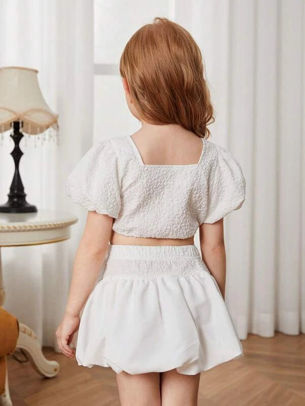 Toddler Girls Square Neck Puff Sleeve Top & Skirt