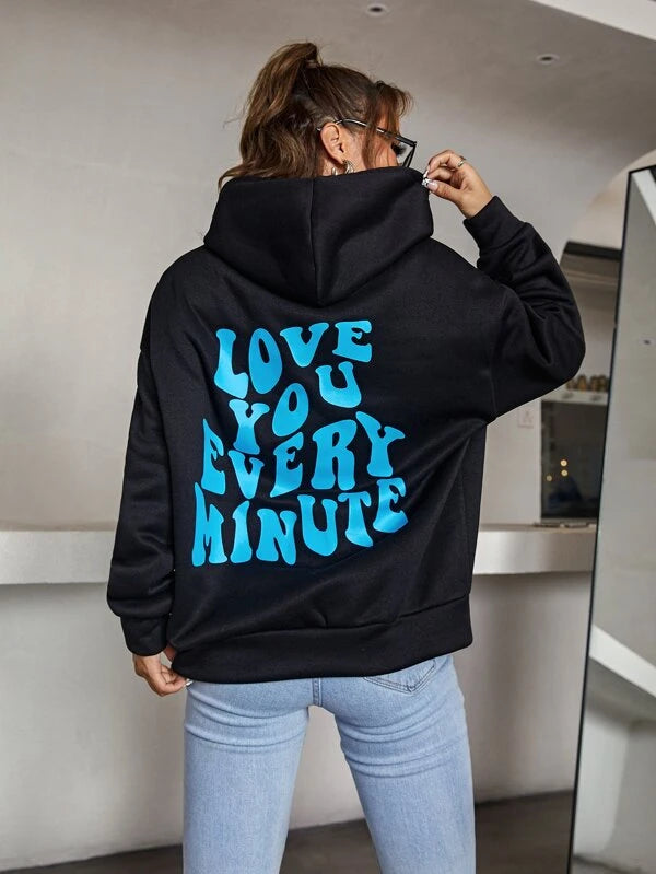 SHEIN Slogan Graphic Drop Shoulder Hoodie