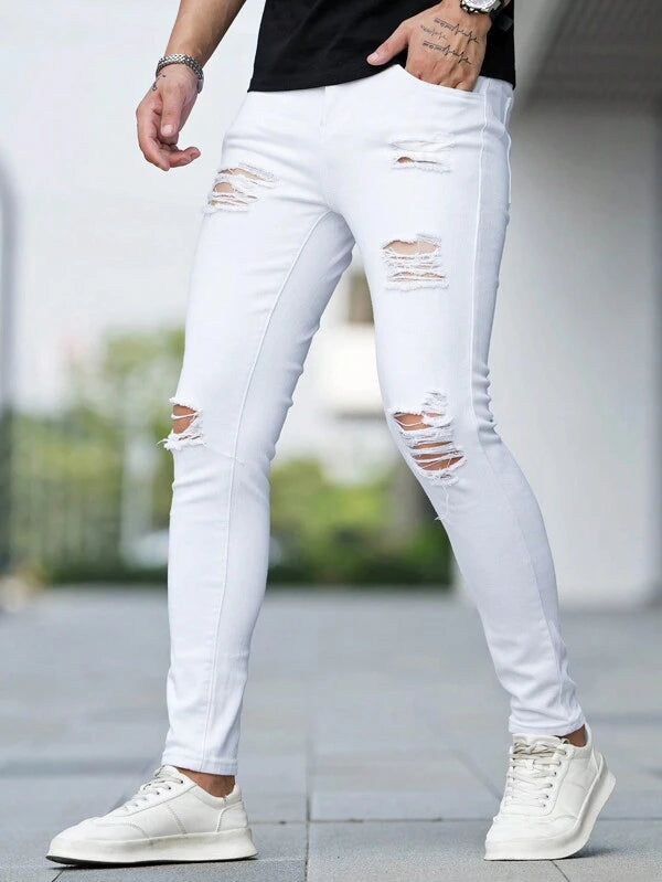 Men Ripped Frayed Skinny Jeans