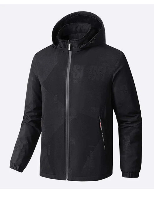 Men Letter Graphic Zip Up Hooded Jacket