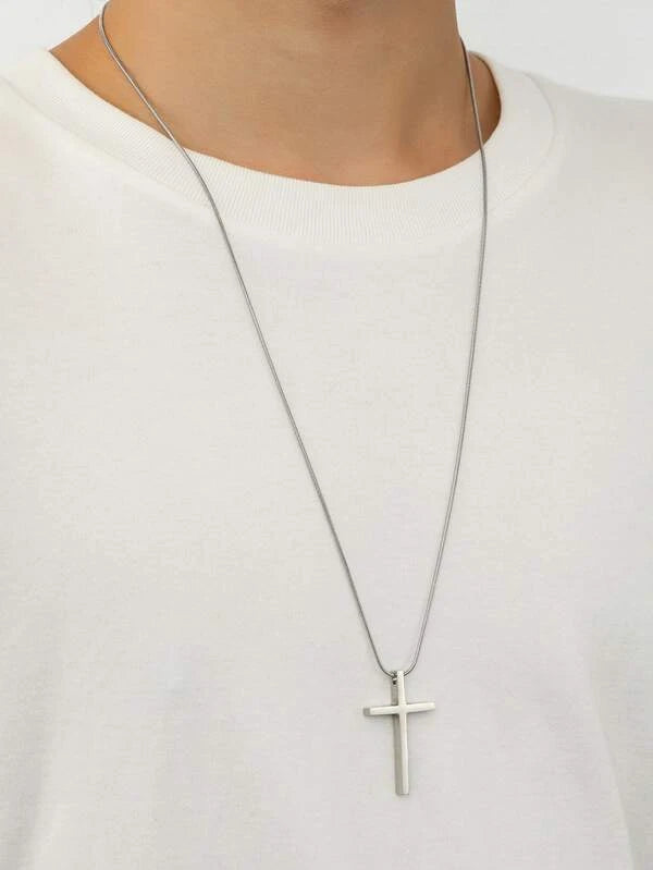 Fashionable And Popular 1pc Men Cross Charm Necklace, Stainless Steel Jewelry For Jewelry Gift And For A Stylish Look