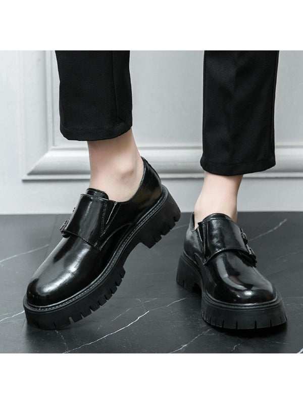 Men Buckle Decor Anti Slip Dress Shoes, Leisure Black Monk Shoes