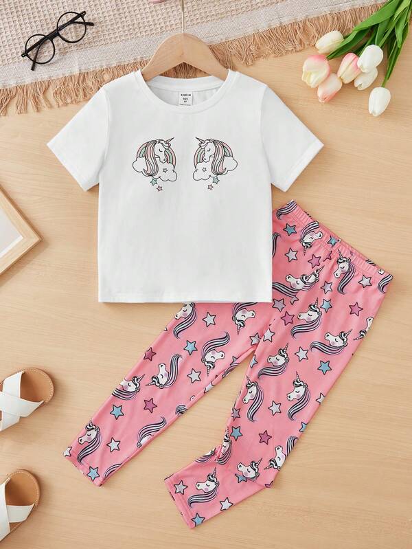 SHEIN Toddler Girls Unicorn Print PJ Set