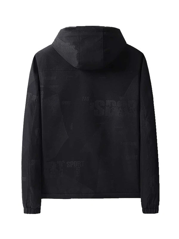 Men Letter Graphic Zip Up Hooded Jacket