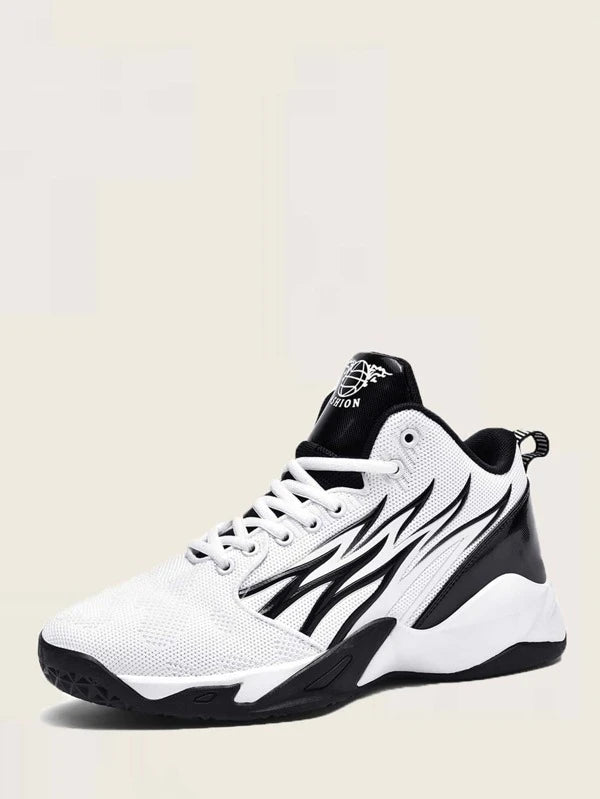 Men Lace-up Front Fire Graphic Basketball Sneakers