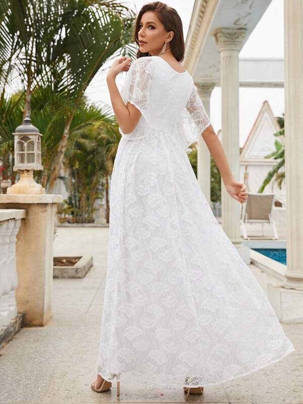 Butterfly Sleeve Lace A-line Wedding Dress