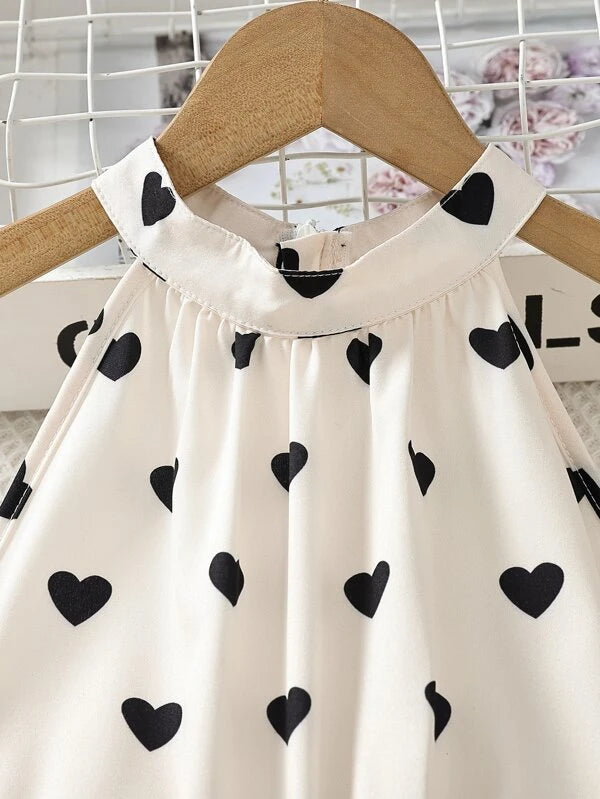 Toddler Girls Heart Print Halter Neck Belted Jumpsuit